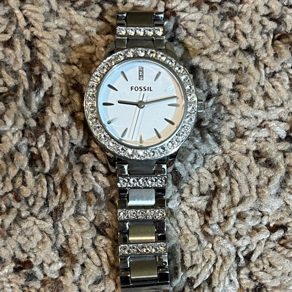 Fossil Silver and White Crystal-Embellished Watch